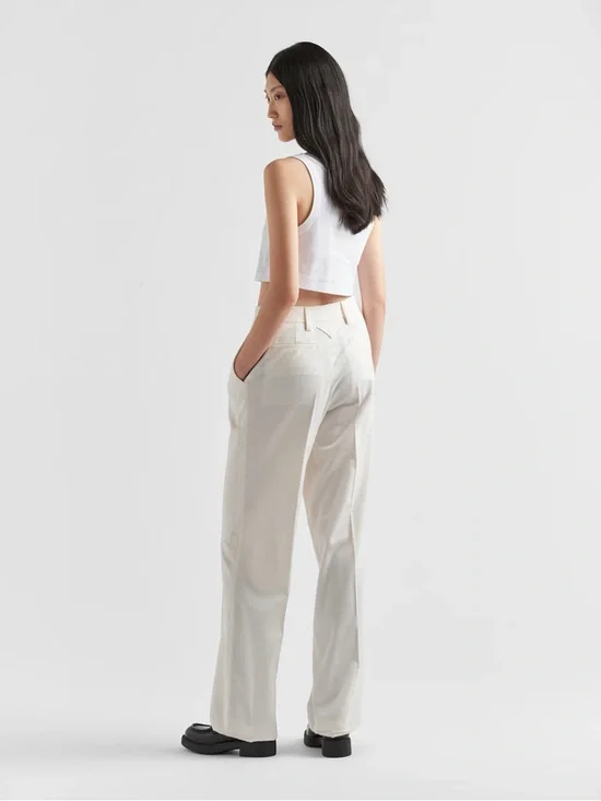 Triangle Logo Ribbed White Cotton Cropped Tank Top - Picture 4 of 8